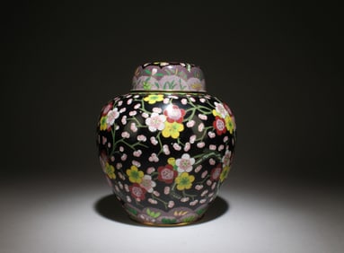 Black Cloisonne Ginger Jar