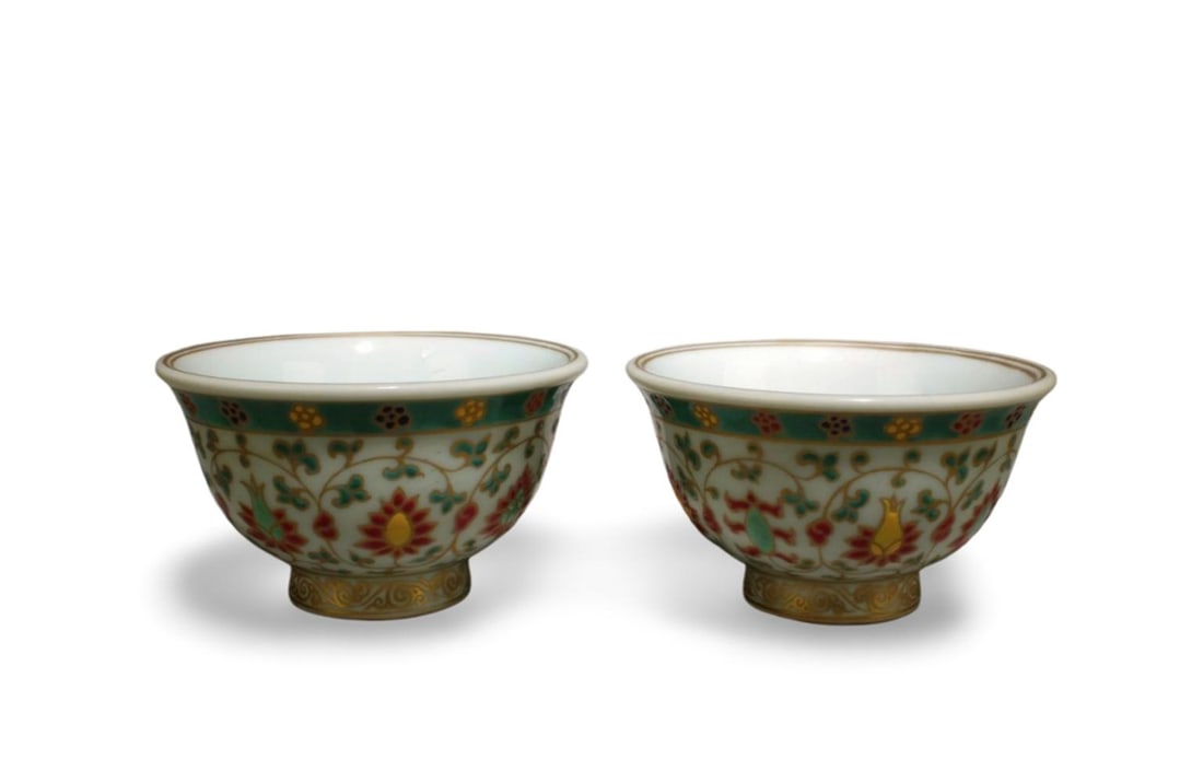 A Pair of Porcelain Cups: A Pair of Porcelain Cups. Dimension: 3.6" x 2".