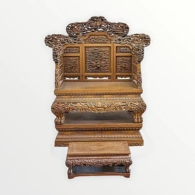 19th/Early 20th C Hardwood Carved Phoenix Chair