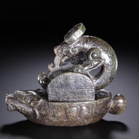 A Jade Seal Ornament With Xuanwu and Chilong