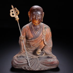 A Painted Glass Ksitigarbha Seated Statue