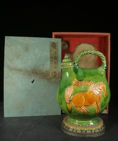 A Sancai Wine Pot With Horse Motif