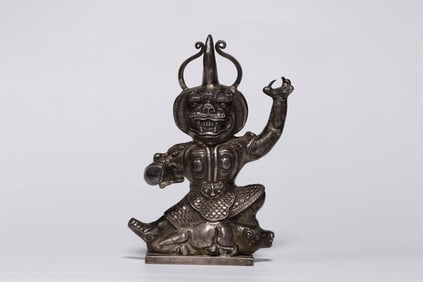 A Silver Vajramahakala Statue
