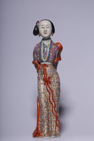 A Fencai Porcelain Lady Standing Statue