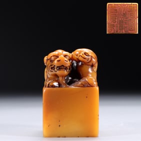 A Shoushan Stone Seal With Lion Knob Attributed to Wu Changshuo