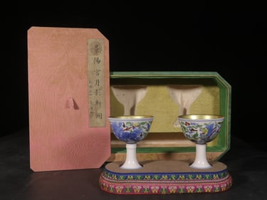 A Pair of Doucai Stem Cups With Lion Motif