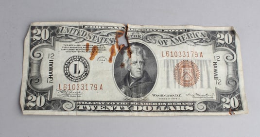 One $20 United States Currency Note