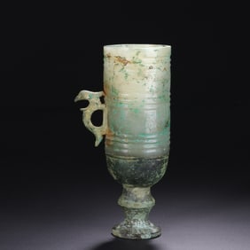 A Hetian Jade and Bronze Stem Cup