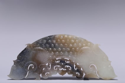 A Jade Pendant with Drum Nail and Double Dragon Motif