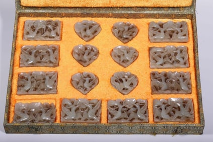 A Group of Rectangular Hetian White Jade Plaques with Floral Motif