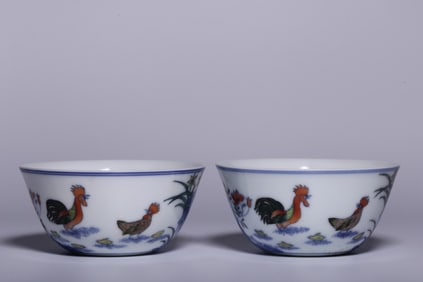 A Pair of Doucai Chicken Cups