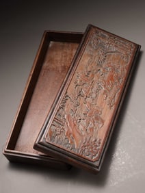 A Zitan Wood Box with Bamboo Inlay Attributed to Zhang Xiong