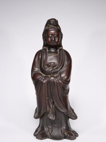 A Bronze Standing Guanyin Statue