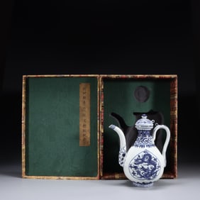 A Blue and White Ewer with Dragon Motif