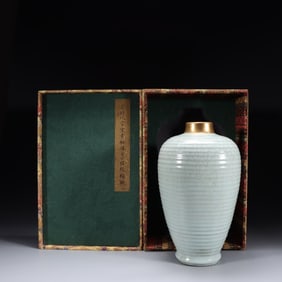 A Guan Ware Celadon Meiping Vase with Gold Rim
