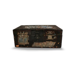 Antique Leather Wrapped Wooden Box