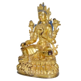 Sino-Tibetan Gilt-Bronze and Pigment Painted Figure of Tara