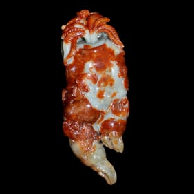 A Large Red Jadeite Bats Ruyi Pebble