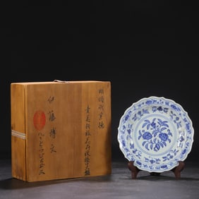 A Blue and White Plate with Floral Motif
