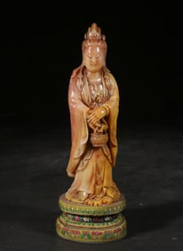 A Shoushan Furong Stone Standing Guanyin Statue