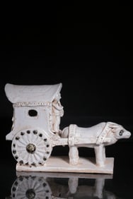 A White Glazed Porcelain Sculpture of Ox Pulling Cart