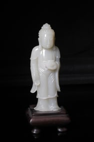 A Hetian Jade Standing Shakyamuni Buddha Statue