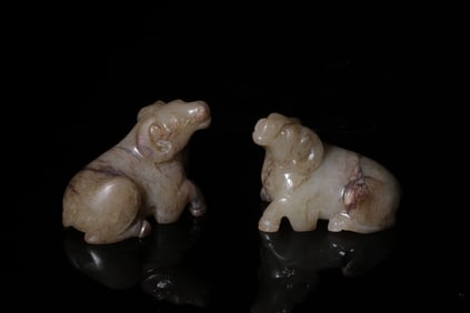 A Pair of Hetian Jade Sheep Ornaments