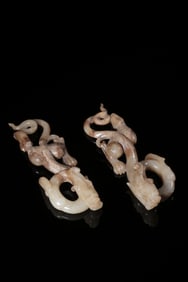 A Pair of Hetian Jade Chi Dragon Ornaments