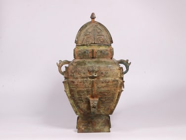 A Bronze Square Lei Vessel with Beast Motif