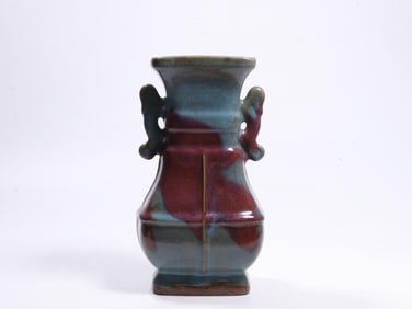 A Jun Ware Square Vase with Handles
