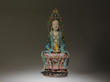 A Multi-Colored Ceramic Guanyin Statue