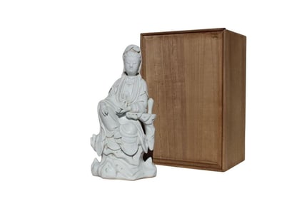 A Blanc De Chine Seated Statue with Box