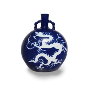 A Blue and White Dragon Moonflask Vase