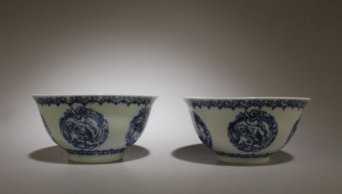 A Pair of Blue and White Bowls