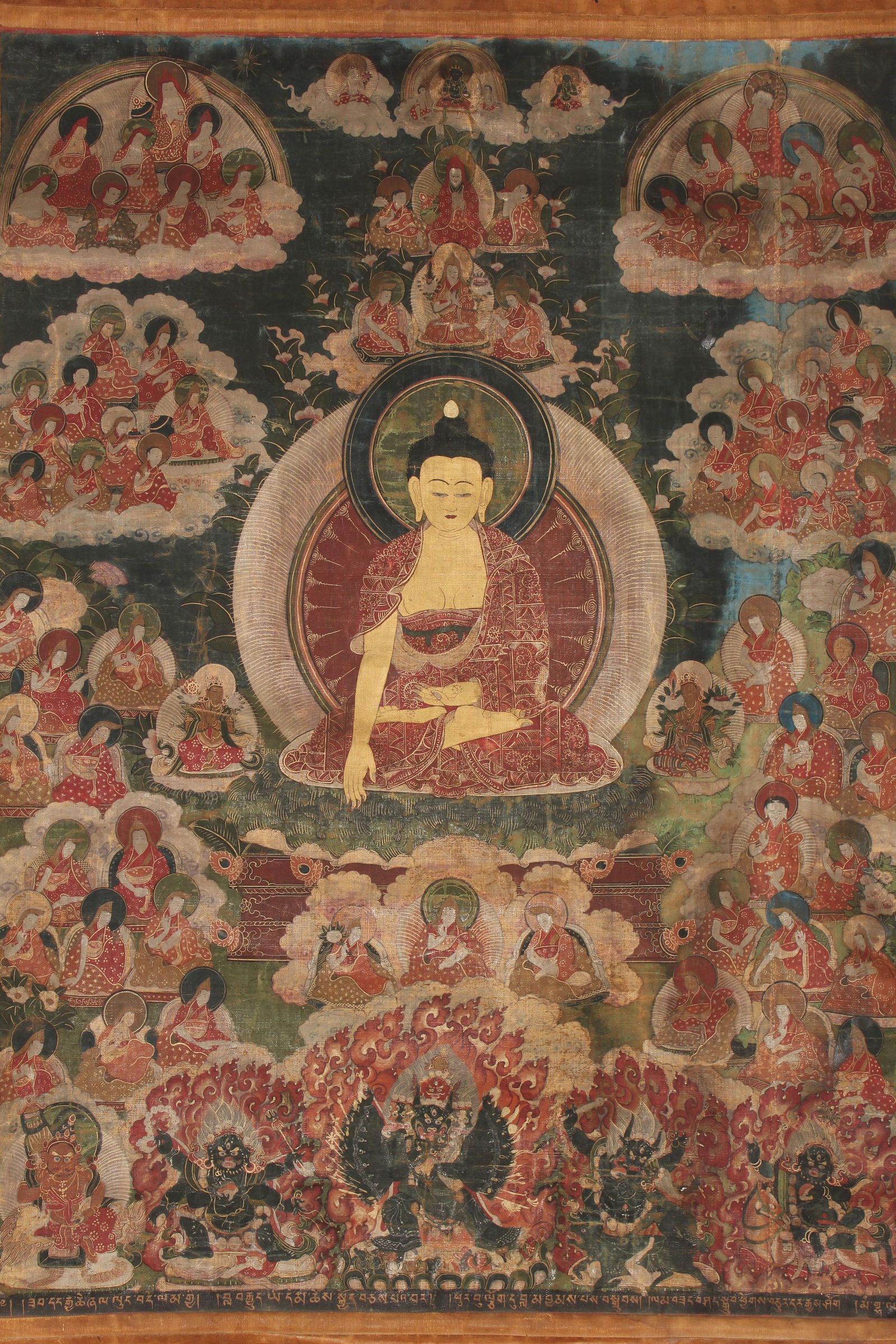 A Tibetan Thangka: A Tibetan Thangka. Height: 38.1" Length: 28.7"