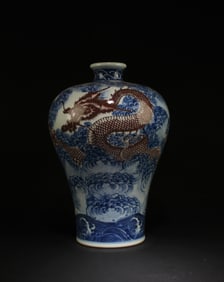 An iron Red Blue & White Porcelain Meiping Vase