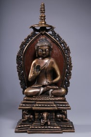A Gilt Silver-Inlaid Bronze Amitabha Buddha Statue