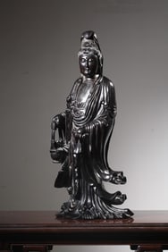 A Zitan Standing Guanyin Statue