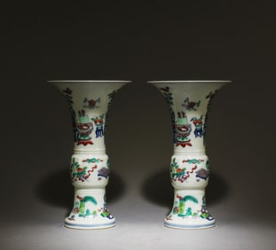 A Pair of Doucai Tongzi Horse Bottle Vase
