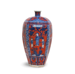 A Blue and Red Vase with Figure Motif