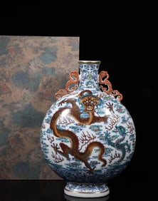 A Doucai Glaze Moonflask Vase with Dragon Motif