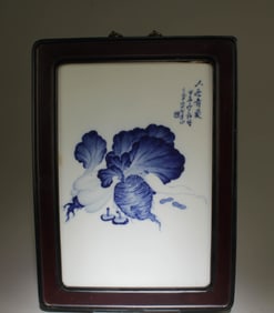 A Wall-Hanging Hardwood Frame Porcelain Plaque