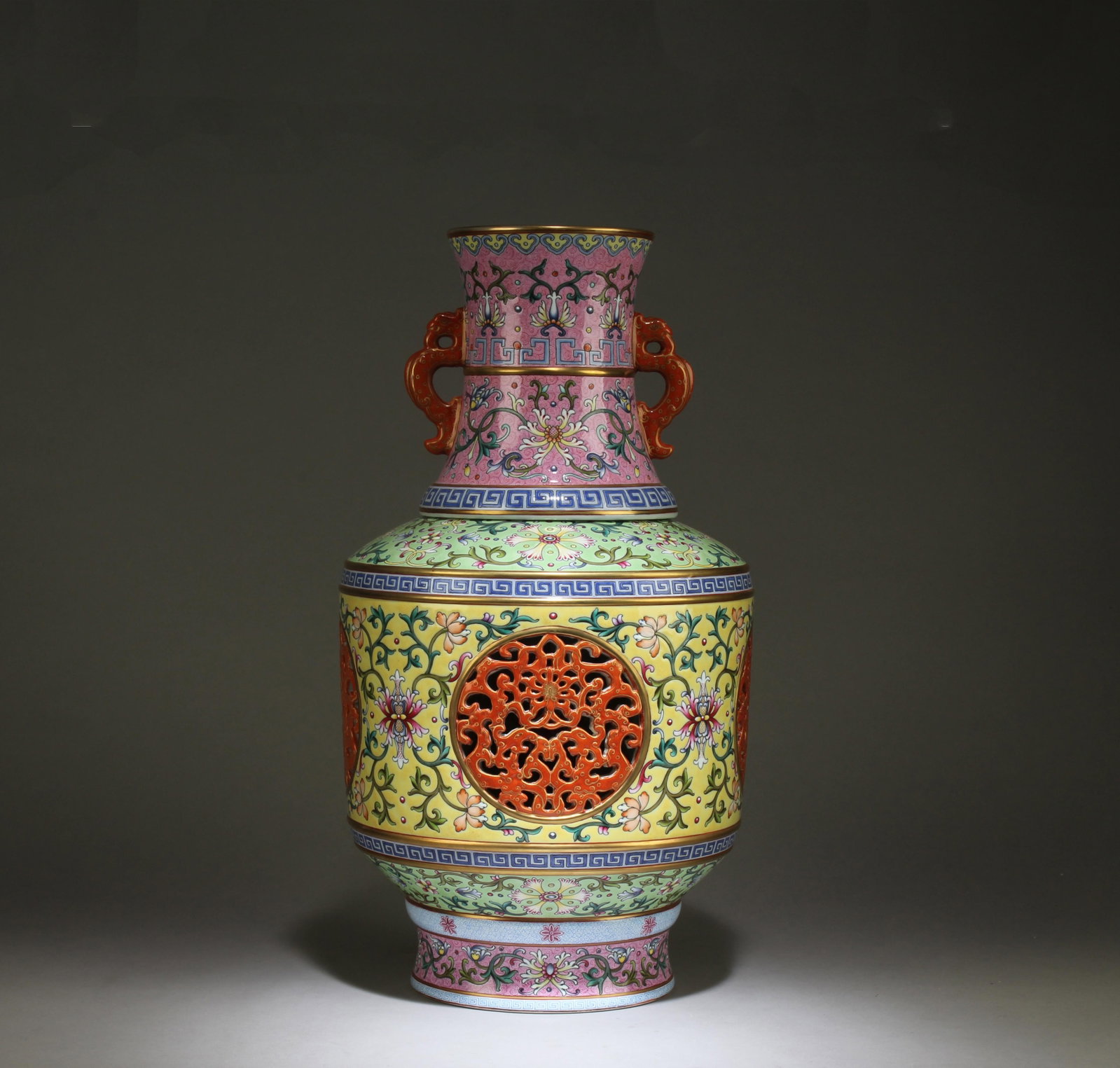 A Chinese Famille Rose Vase: A Chinese Famille Rose Vase. Dimensions: 16" x 9".