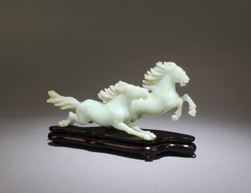 A Duo-Joined Jade Horse Figurine