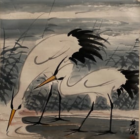 Chinese Hanging Scroll Painting of Two Swans