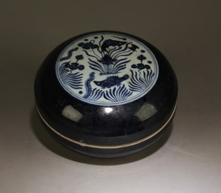 A Blue and White Container