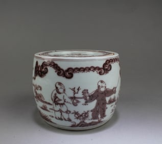 Chinese Iron Red Cricket Porcelain Container