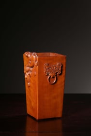 A Boxwood Dragon Mask Brushpot