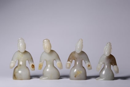 A Group of Hetian White Jade Figures