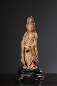 A Shoushan Stone Standing Guanyin Statue